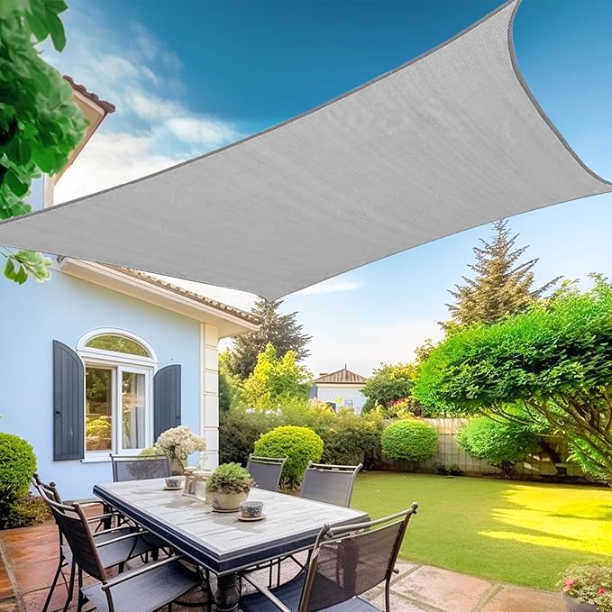 KANAGAWA Sun Shade Sail 20'x20' Grey Rectangle UV Block Canopy Awning Shelter Fabric Cloth Screen for Outdoor Patio Garden Backyard KANAGAWA