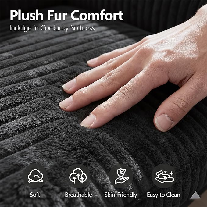 67" Oversized Chaise Lounge Chair Indoor, Soft Boneless Cloud Couch with 3 Pillows, 4 Side Pockets and 2 Cup Holders, Comfy Corduroy Sleeper Couch for Living Room Bedroom Rootora