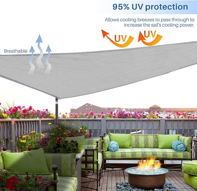 E&K Sunrise 9' x 9' x 9' Sun Shade Sail Triangle Canopy Shade Cover UV Block for Patio Backyard Garden Outdoor (Light Gray) EKSUNRISEINC