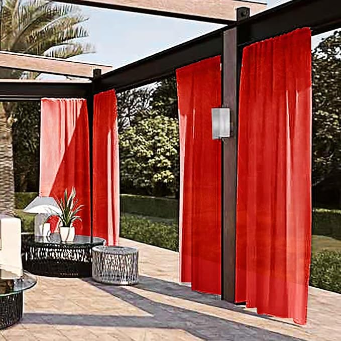 SpaceDresser Waterproof Outdoor Sheer Curtains for Patio - 2 Panels Rod Pocket Indoor Voile Sheer Curtain for Living Room,100W x 120L inch, Red SpaceDresser