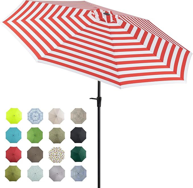 Tempera Patio Market Outdoor Table Umbrella with Auto Tilt and Crank, Large Sun Umbrella with Sturdy Pole & Fade Resistant Canopy, Easy to Set TemperaPatioLife