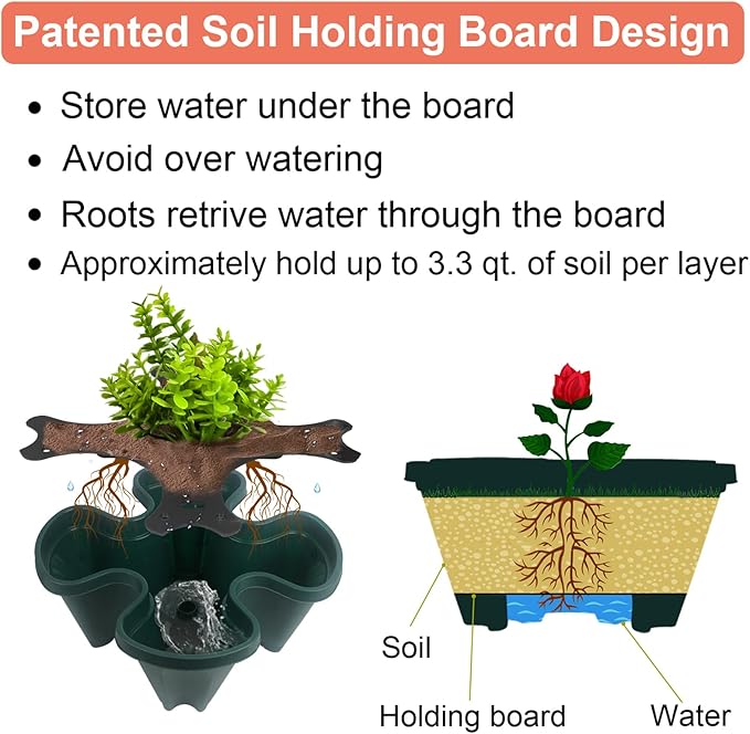 DUNCHATY Stackable Planter, Vertical Garden Planter with Wheels and Tools, Self Watering Strawberry Planter Indoor/Outdoor 4 Tier Herb Planter Pots for Growing Vegetables and Succulents,Pine Green DUNCHATY