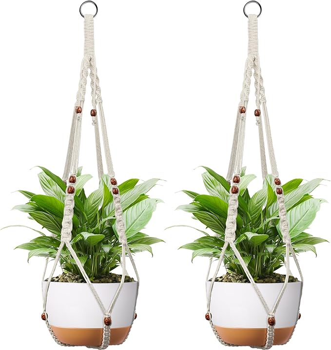 Macrame Plant Hanger - Fits 6 to 15 inches Pots for Indoor Outdoor, 43 Inch, Set of 2, Ivory (POTS NOT Included) IDEEEPAN