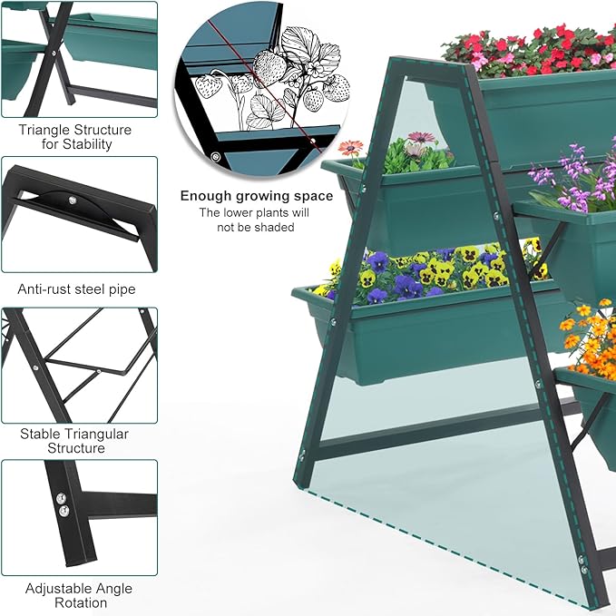 Outvita Green Raised Garden Planter Bed, Tiered Planter Stand with 5 Boxes, Vertical Raised Garden Bed for Herbs, Flowers, Vegetables in Patio Balcony Indoor Outdoor Outvita