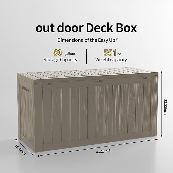TARKARI 80 Gallon Lockable Resin Deck Box, Waterproof & UV-Resistant Outdoor Storage Box for Outdoor Cushion Storage, Garden Tools & Pool Accessories Storage, Coffee Home