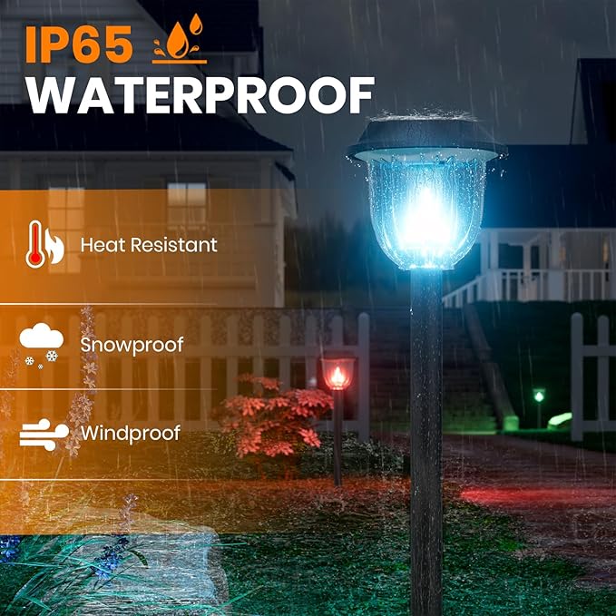 AOSEA Christmas Solar Pathway Lights Outdoor Waterproof, Solar Powered Garden Lights, Christmas Decor Garden Lighting for Yard, Patio, Landscape, Pathway (RGB Flash Mode Only, 10 Pack) AOSEA