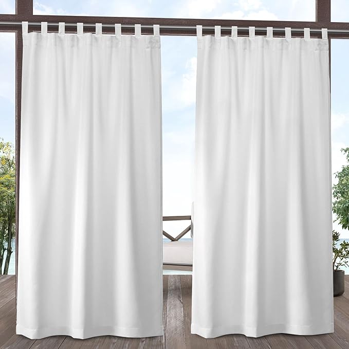 EXCLUSIVE HOME Cabana Solid Indoor/Outdoor Light Filtering Hook-and-Loop Tab Top Curtain Panel Pair, 54"x84", Winter White Exclusive+Home