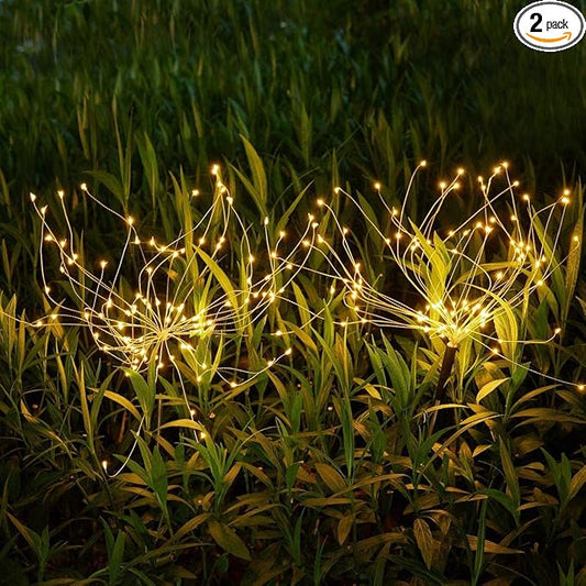 Christmas Outdoor Garden Decorative Lights, Solar Firework Lights 105 LED Powered 35 Copper Wires, DIY Flowers Fireworks Stars for Walkway Pathway Backyard Christmas Party Decor (Warm White 2 Pack) HELESIN