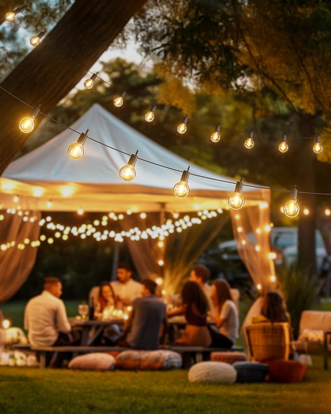 Brightown 209FT LED Outdoor String Lights - Patio Lights with 100 Shatterproof Clear Dimmable Edison Bulbs, Waterproof Connectable Hanging Light for Outside Backyard Porch Party Christmas Decoration Brightown