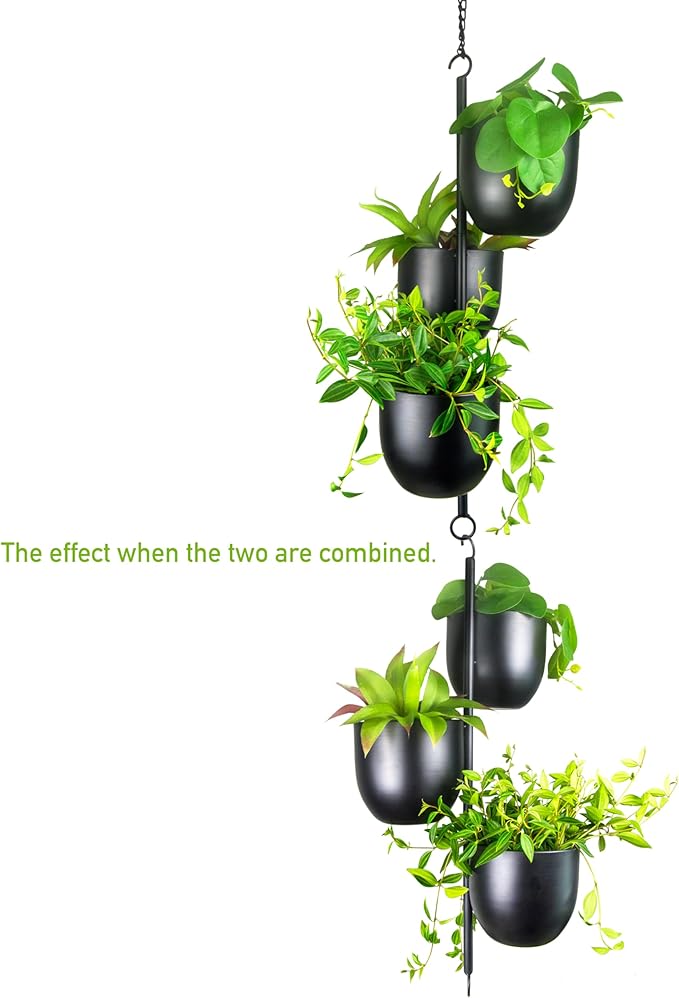 3 Tier Hanging Planters for Indoor & Outdoor, Stackable Black Metal Plant Hanger with 6 Inch Flower Pots, Oval Wall & Ceiling Plant Holder for Modern Home Decor, Balcony, Window, Patio (No Plants) HemePaha