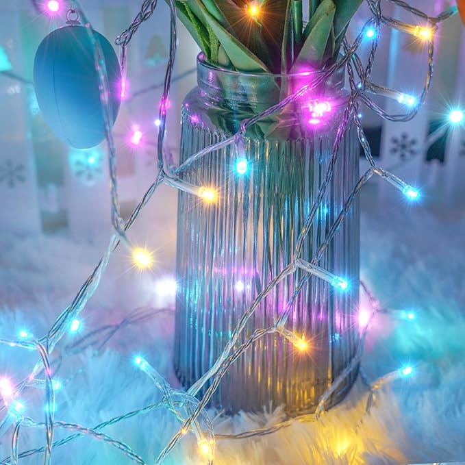 Connectable 200 LED Easter Lights Indoor Outdoor with Timer, 66FT 13 Modes Easter Pastel Lights Multicolor Lights, Waterproof Twinkle Fairy Lights Plug in Clear Wire for Christmas Bedroom Easter Decor SANJICHA
