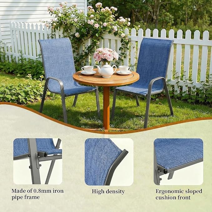 MAMIZO Patio Dining Chairs, Stackable All Weather Teslin Chair, Heavy Duty Outdoor Breathable Chairs Set, w/Armrests, Upgraded Chair FeetW/Strenthened Iron Spacers, 330 LBS (6, Navy Blue) MAMIZO