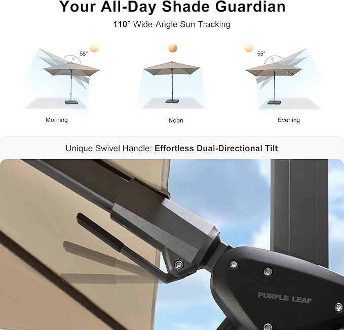 PURPLE LEAF 6.5' X 10' Left-right Tilt Patio Umbrella with Base Outdoor Cantilever Swivel Rectangle Umbrella Aluminum Offset Umbrella with 360-degree Rotation for Garden Deck Pool Patio Beige PURPLELEAF