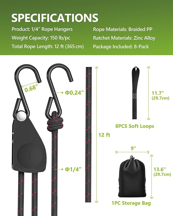 Kayak Straps Tie Downs 8 Pack Set, Roof Rack Straps Adjustable Ratchet Tie Down Straps with Lock S Hooks, 1/4 Inch 12 Feet Ratchet Straps for Small Cargo, Kayak-Soft Loops, Packing, Camping Gear STAYGROW