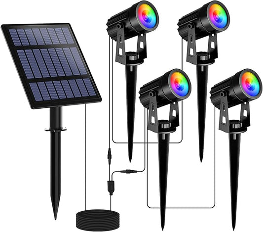 T-SUNUS RGB Solar Spot Lights Outdoor Christmas, Color Changing Landscape Spotlights Waterproof IP65 9.8ft Cable Separated Panel for Flag Patio Pathway Yard Garden Wall Halloween Holiday Decoration T-SUNUSLighting