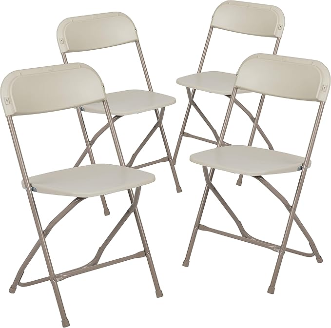 Flash Furniture Hercules Series Plastic Folding Chair - Beige - 4 Pack 650LB Weight Capacity Comfortable Event Chair-Lightweight Folding Chair FlashFurniture