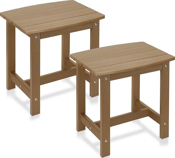 Y&M Outdoor Side Table, HIPS Adirondack Small Single Table, Waterproof Square Outside Table, Balcony Modern End Tables for Patio, Pool, Beach, Porch, Deck, Indoor or Outdoor Use (Brown, 2 Pack) YM