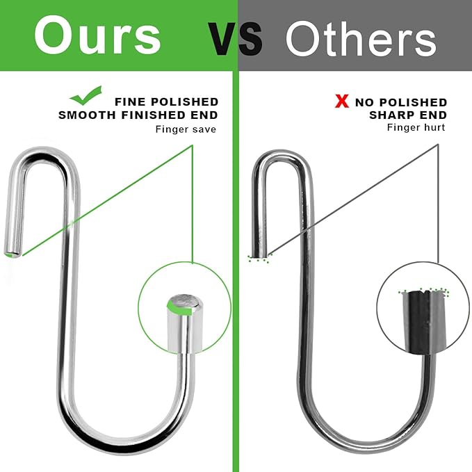 30 Pack 2.4 inches Heavy Duty S Hooks for Hanging, Pan Pot Holder Wire Shelves Rack Hooks for Hanging, S Shaped Hanger Metal Hooks for Kitchen Pots Utensils Jeans Clothes Bags Hats Towels Plants ESFUN