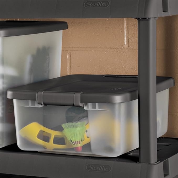 Sterilite 6-Pack ShelfTote, Clear Plastic Storage Bins with Lids, 25 Quart, Gray - Stackable Organizing Container Boxes for Closet, Bathroom, and Office Sterilite