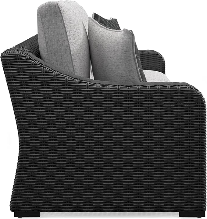 Signature Design by Ashley Beachcroft Casual Nuvella Weather Resistant Fabric Outdoor/Indoor Sofa with Cushion and 2 Toss Pillows, Black & Light Gray SignatureDesignbyAshley