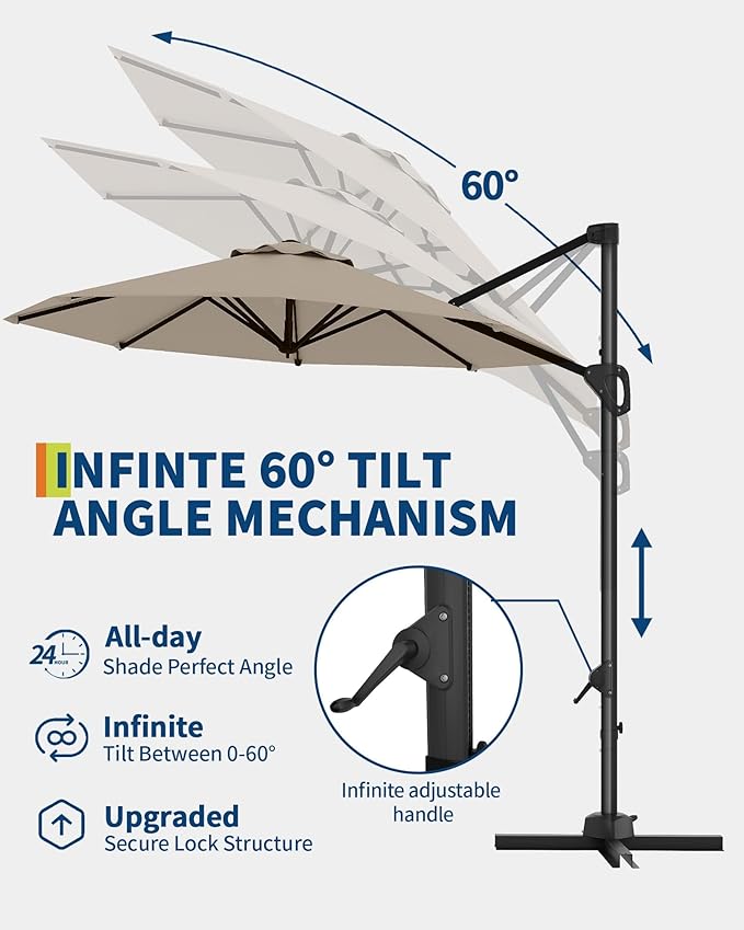 GarveeLife 10FT Patio Umbrella Outdoor Large Cantilever Umbrella Market Sun Shade Windproof Offset Umbrella with 360-Degree Rotation for Garden Deck Pool Patio, Tan GarveeLife