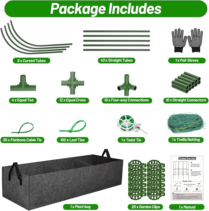 U-Shape Cucumber Trellis with Fabric Raised Garden Bed 65x50 Inch Metal Garden Arch Trellis with Net, Climbing Plants Vegetables Heavy-Duty Outdoor Plant Support for Pea, Grape, Squash, Tomatoes LifeisLuck