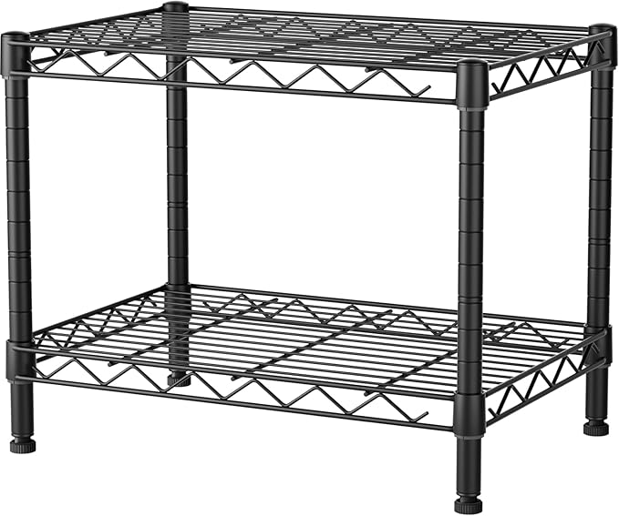 Xcity Storage Shelves, 2 Tier Heavy Duty Metal Shelving Unit with Wheels, 700 LBS Capacity Adjustable Steel Wire Shelf Organizer for Pantry, Kitchen, Garage, 14" D x 24" W x 20" H, Black Rootora