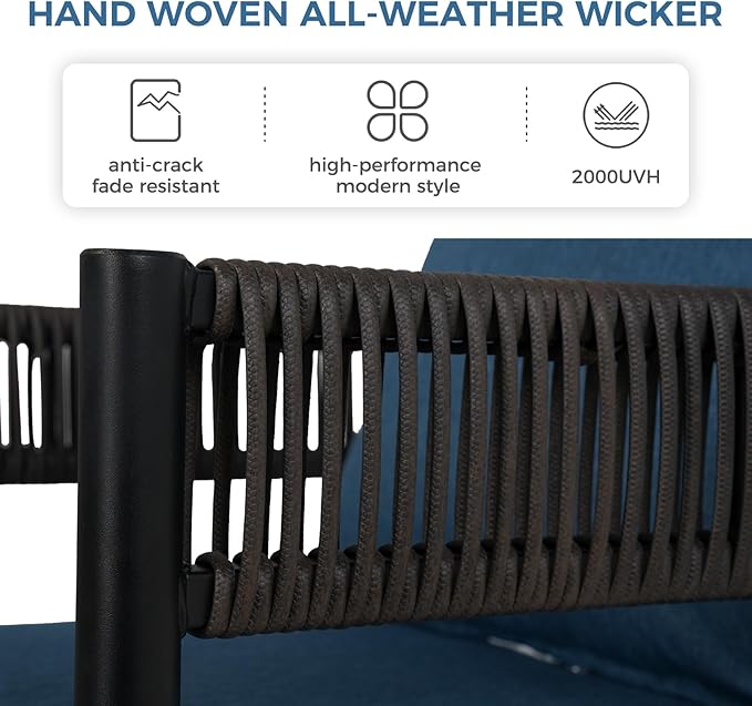 Grand patio 5-Piece Outdoor Dining Set for 4, Metal Woven Wicker Swivel Patio Chairs with Thickened Cushions & 1 Square Woodgrain Dining Table with Umbrella Hole for Backyard Deck (Brown) GrandPatio
