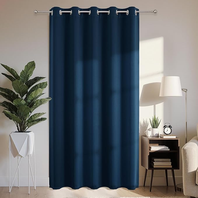 Joydeco Blackout Patio Sliding Door Curtains 90 Inches Long, Grommet Privacy Room Divider Curtains, Extra Wide Thermal Blackout Drapes for Bedroom Living Room (Navy Blue, 70Wx90L, 1 Panel) JOYDECO