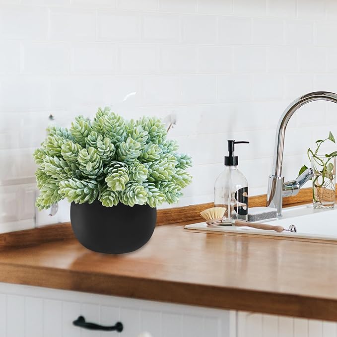 Winlyn Set of 3 Artificial Succulent Plants in Black Concrete Pots Faux Aloe Hops String of Pearls Potted Plants Small Fake Plants Desk Plants for Home Office Desk Kitchen Bathroom Shelf Windowsill Winlyn