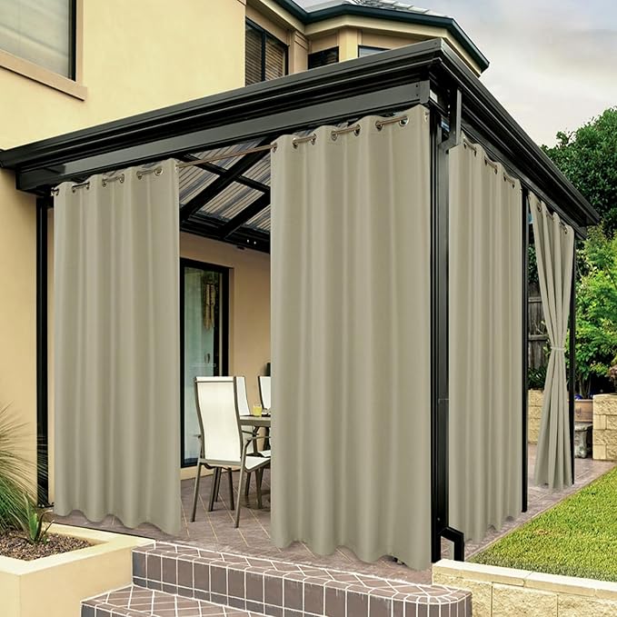 BONZER Outdoor Curtains for Patio Waterproof Thick Privacy Grommet Light Filtering Outside Curtains for Porch Pergola Gazebo Deck, 1 Panel, 54W x 108L inch, Taupe Bonzer