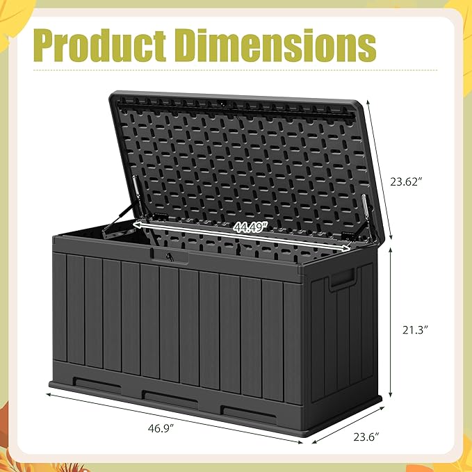 Devoko 90 Gallon Double-Wall Deck Box, Side Handles, HDPE Outdoor Large Storage Box Waterproof and Lockable for Patio Furniture, Garden, Pool (Black, 90 Gallon) DEVOKO