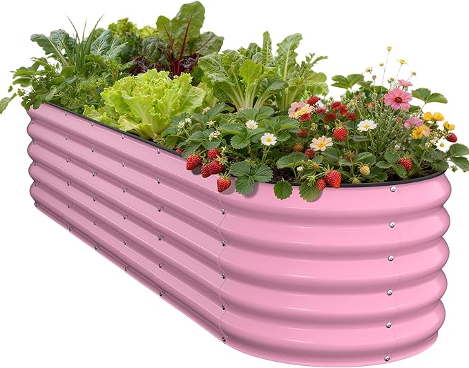 Galvanized Raised Garden Bed 8x2x1.5 FT, Oval Metal Raised Garden Bed Outdoor Planter Box with Open Bottom, Rust-Resistant Steel Garden Bed for Vegetables Herbs Flowers, Easy Assembly Pattiumo
