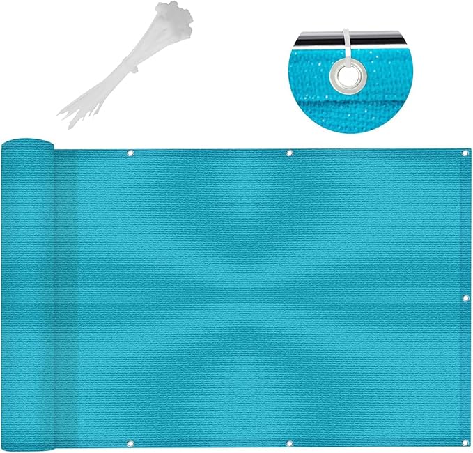 LOVE STORY 3'x10' Turquoise Blue Balcony Screen Privacy Fence Cover -Mesh Privacy Screen UV Protection Weather-Resistant 3 FT Height Shield for Deck, Patio, Backyard, Outdoor Pool, Porch, Railing LOVESTORY