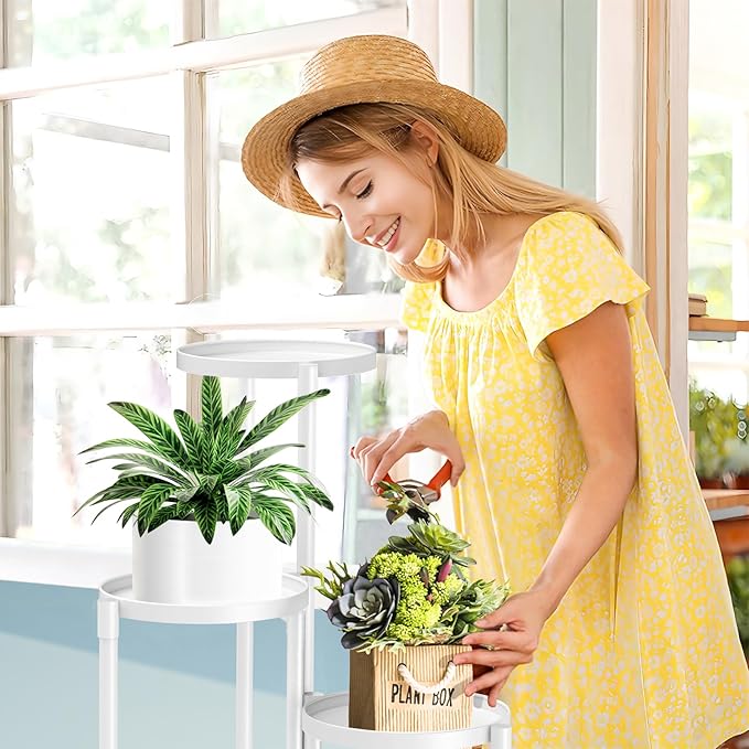 3 Tier Metal Corner Plant Stand Indoor Outdoor, Heightened widened 30 in Tall Multiple Flower Pot Display Holder, Iron Plant Rack Organizer for Living Room Garden Patio Balcony Office White ZOXILEN