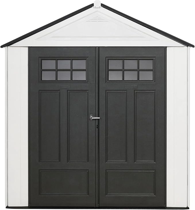 Rubbermaid Resin Outdoor Storage Shed With Floor (7 x 3.5 Ft) Weather Resistant, White, Organization for Home/Backyard/Garden Tools/Lawn Mower/Bike Storage/Pool Supplies Rubbermaid