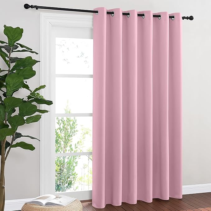 NICETOWN Blackout Sliding Door Curtains 84 Inch Length, Extra Wide Room Divider Grommet Energy Saving Thermal Insulated Curtain for Patio Door Window(W80 x L84, 1 Panel, Rouge Pink) NICETOWN