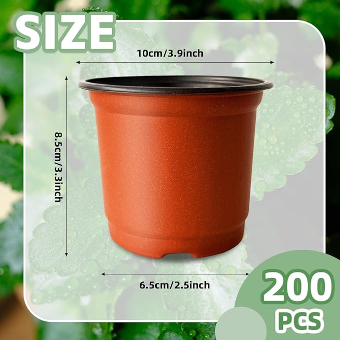 200 PCS Plastic Nursery Pots,4 Inch Seedling Starting Pot with Holes,Flower Plant Container for Succulent,Seed,Cuttings,Transplanting Baaxxango