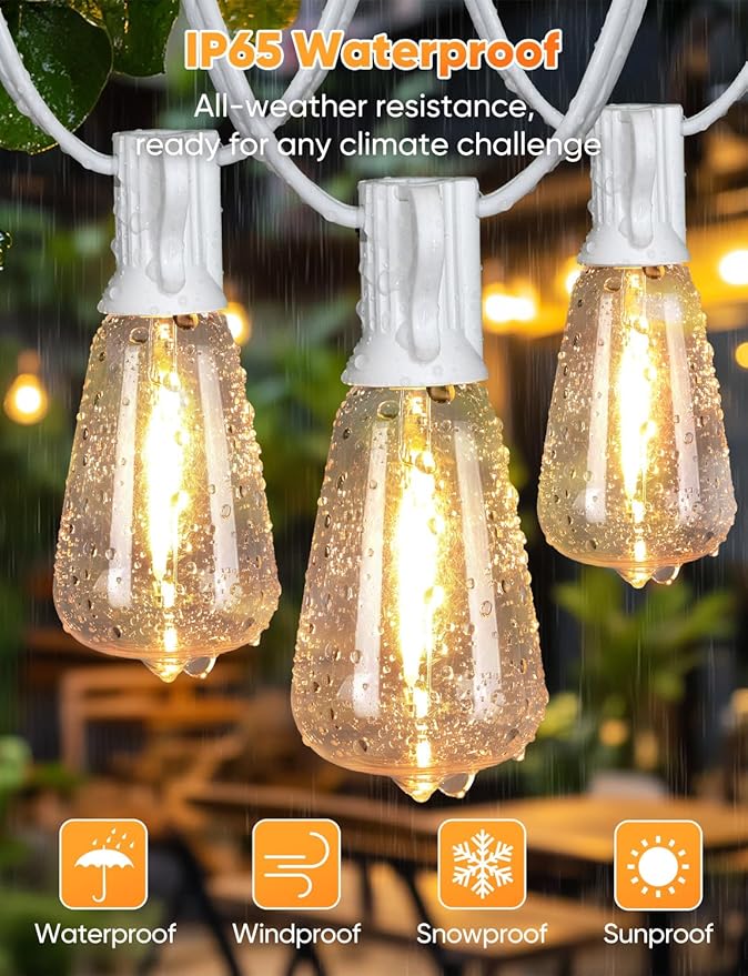 Brightever 120FT LED Outdoor String Lights with Remote, Patio Lights Outdoor Waterproof with 38 Shatterproof Edison Bulbs, Dimmable Outside Hanging Light for Birthday, Party, Christmas Decor, White Brightever