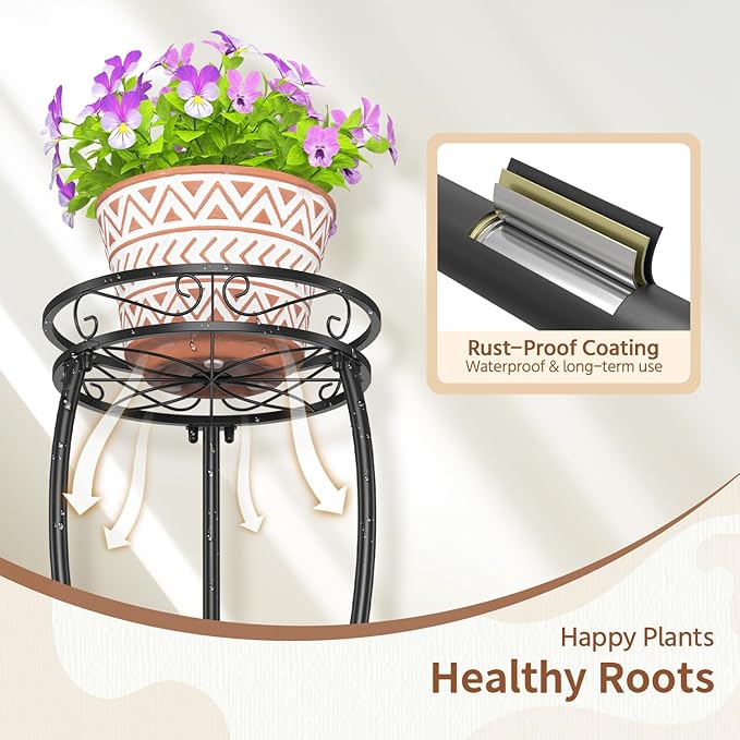 LASZOLA Black 3 Tier Tall Plant Stand for Indoor Outdoor, Large Multiple Level Flower Planter Holder Organizer Rack for Patio Office Bathroom Corner Floor, Sturdy Heavy Duty Metal, Vertical Display LASZOLA