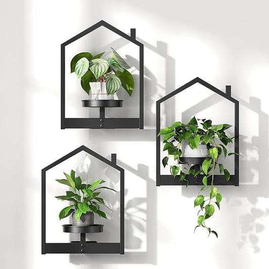 HOOBRO Wall Plant Holder, Wall Planters for Indoor Plants Set of 3, Plant Hanger Indoor Window Plant Shelves for Indoor Outdoor Decor, Black BK08HJP301 HOOBRO