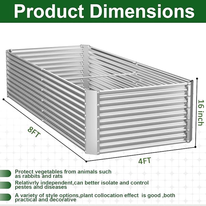 2 Pack Tall 8x4FT Corrugated Galvanized Steel Raised Garden Bed Outdoor, Metal Above Ground Garden Bed for Vegetables and Flowers, Rectangle Raised Beds for Gardening CATMANOR