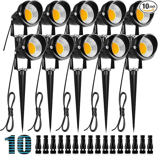 ZUCKEO 10W Low Voltage Landscape Lights LED Landscape Lighting with Connectors 12V Waterproof Outdoor Landscape Spotlights Floor Yard Lawn Best Garden Lights 1000LM Warm White (10Pack with Connector) ZUCKEO