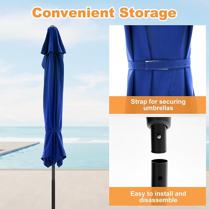 OLIXIS Half 9Ft Umbrella Outdoor Patio, Scalloped Patio Umbrella with Easy Crank, Sun Half Patio Umbrella for Balcony, Market, Garden, Blue OLIXIS