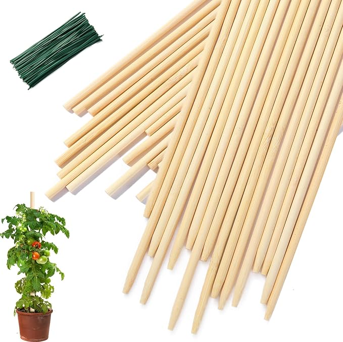 120 PCS Bamboo Plant Stakes 18 Inch, Wood Plant Support for Gardening for Potted Floral Plant, Indoor Wooden Sign Posting Garden Stick, Crafts Sticks with 120 PCS Wires(4") CJFocus