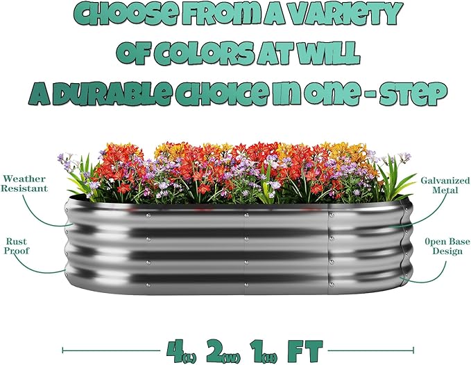 Galvanized Metal Raised Garden Bed Kit, 4x2x1ft Outdoor Planter Box, Garden Grow Bed for Vegetables, Flowers, Patio Gardening ZFHgarden