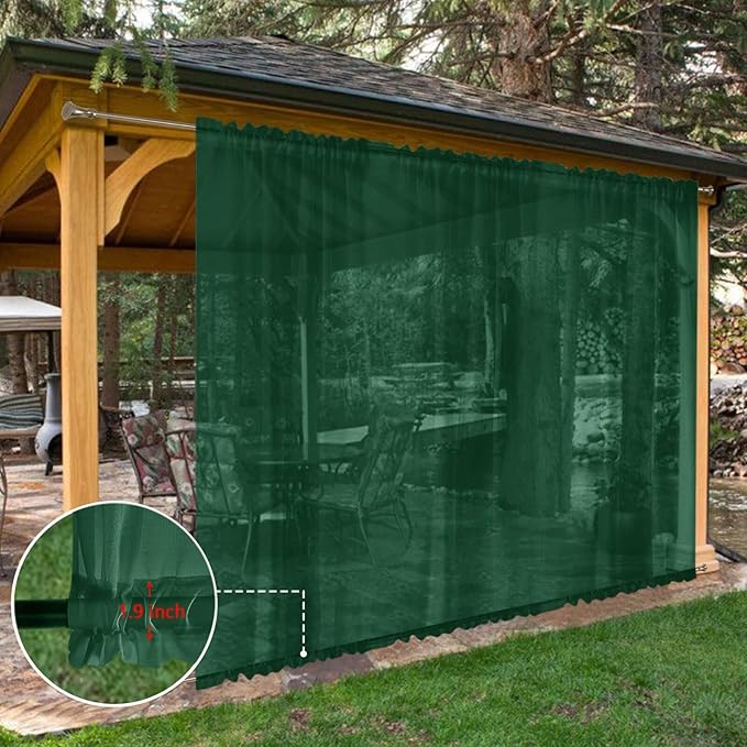 SpaceDresser Waterproof Outdoor Sheer Curtains for Patio - 2 Panels Rod Pocket Indoor Voile Sheer Curtain for Living Room,100W x 108L inch, Foliage Green SpaceDresser