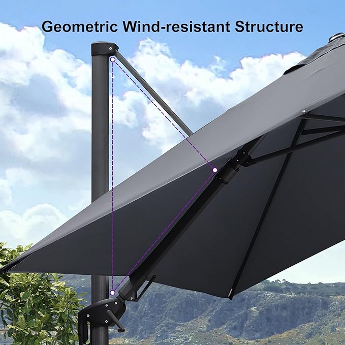 PURPLE LEAF 8' X 8' Tilting Patio Umbrella with Base Outdoor Cantilever Swivel Square Umbrella with Tilt Aluminum Offset Umbrella with 360-degree Rotation for Garden Deck Pool Patio Light Grey PURPLELEAF