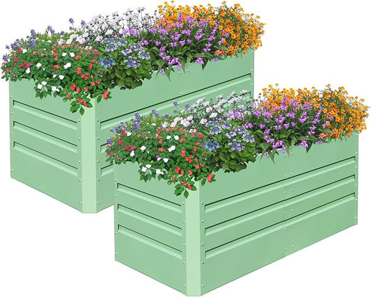 SnugNiture 2 Pcs 4x2x2FT Raised Garden Bed Galvanized Planter Garden Boxes Outdoor, Deep Root Planter Raised Bed for Vegetables Flowers Herbs,Green snugniture