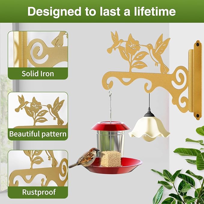 Elegant Bird Pattern Wall Hooks - 10/12/14 Inch Metal Plant Hangers for Indoor & Outdoor - Rust-Resistant Bracket for Plants, Feeders, Chimes, Lanterns (4, White, 10 inch) mekpiwu